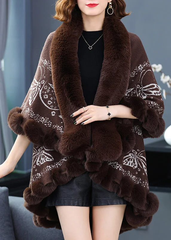 Petite women's wool blend coats with a tailored fit for a flattering silhouetteCoffee Print Low High Design Patchwork Woolen Coats Fur Collar Batwing Sleeve
