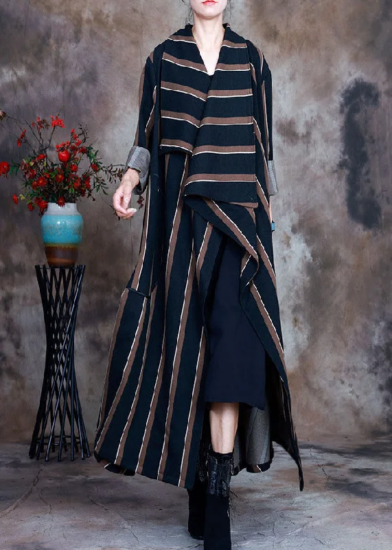 Women's faux fur coats in bright colors for a bold fashion statementCoffee Striped Woolen trench coats pockets Spring Women's faux fur coats in bright colors for a bold fashion statementCoffee Striped Woolen trench coats pockets Spring