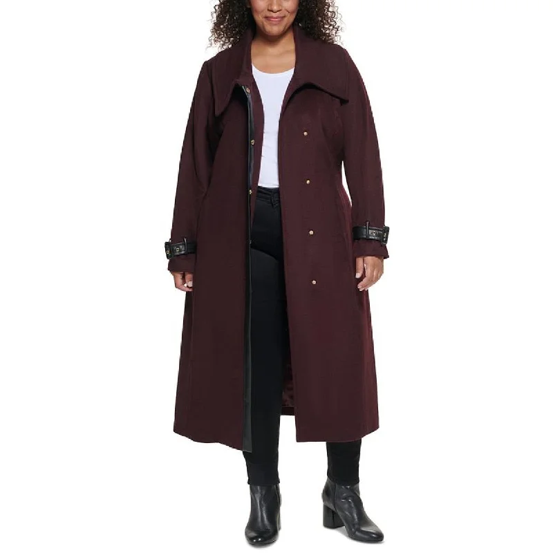 Cole Haan Womens Plus Wool Blend Belted Wrap Coat