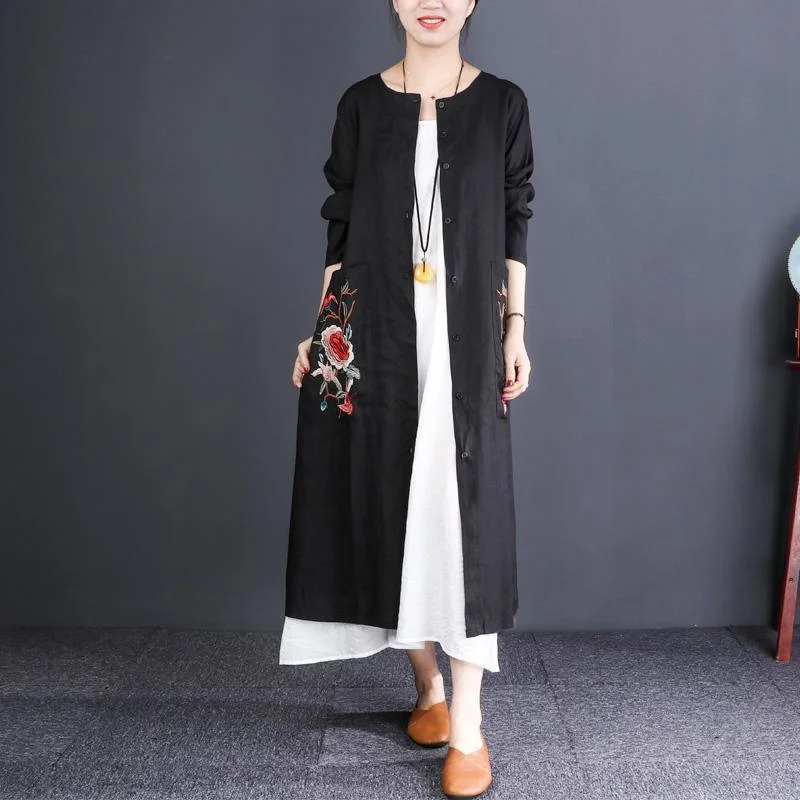 Petite women's wool blend coats with a tailored fit for a flattering silhouetteComfy black jackets oversized o neck embroidery dress