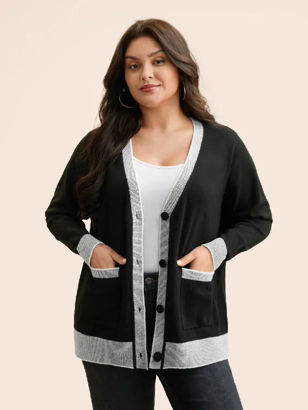 open front women cardigan for easy stylingContrast Button Up Pocket Cardigan