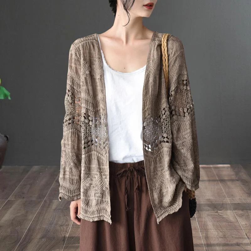 Oversized women's wool coats in a monochromatic look for a trendy outfitCotton Casual Jacket Women Hollow Cardigan