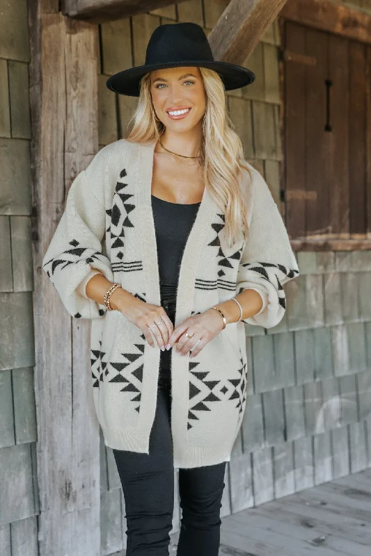 boyfriend style women cardigan for a relaxed fitCream and Black Aztec Print Cardigan boyfriend style women cardigan for a relaxed fitCream and Black Aztec Print Cardigan