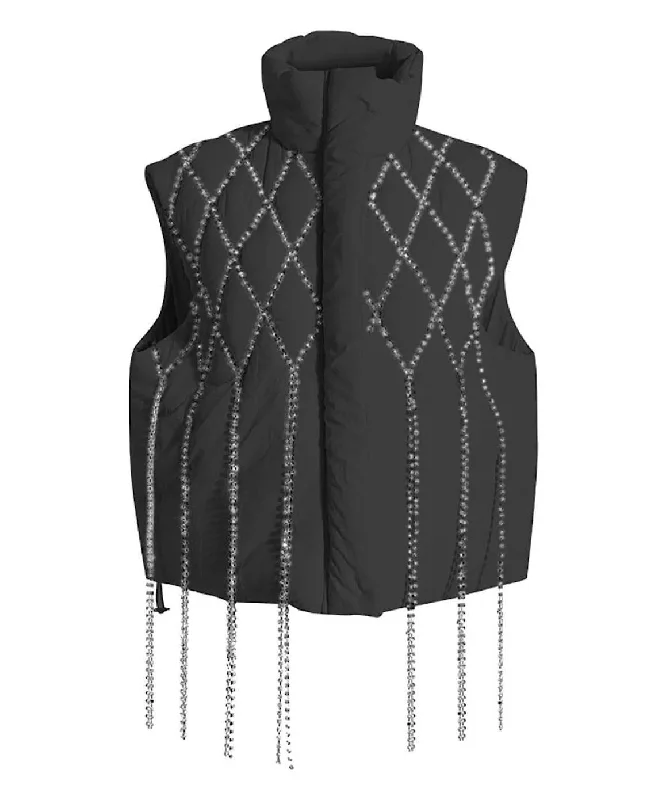 Oversized women's wool coats in a monochromatic look for a trendy outfitCrystallized Loose Sleeveless Waistcoat In Black Oversized women's wool coats in a monochromatic look for a trendy outfitCrystallized Loose Sleeveless Waistcoat In Black