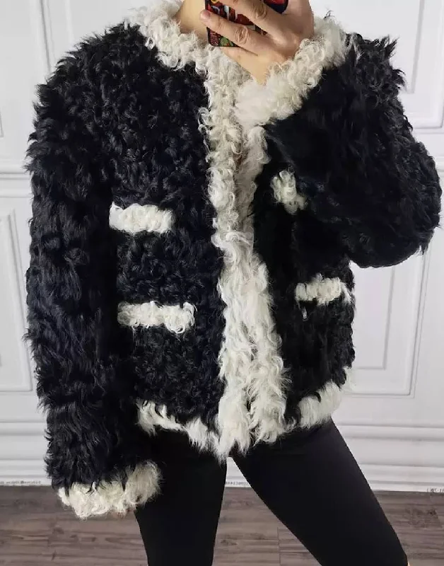Quilted down women's coats with removable hoods for outdoor activitiesCurly Lamb Fur Coat Quilted down women's coats with removable hoods for outdoor activitiesCurly Lamb Fur Coat