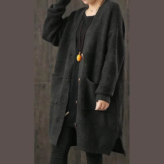 Hooded women's puffer coats in neon colors for high - visibility sportsCute black knitted jackets casual fall sweaters big pockets