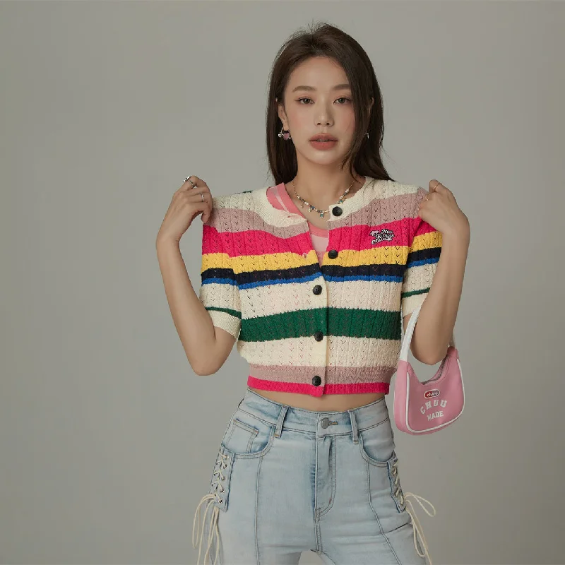 floral print women cardigan for a feminine touchRainbow Stripe Cardigan