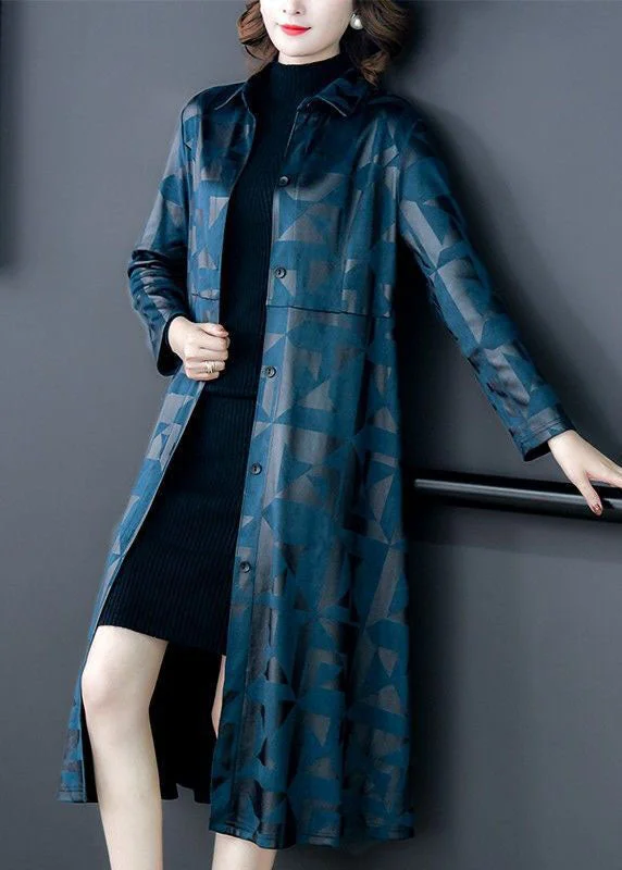 Women's reversible down coats with two - tone designs for versatile stylingDiy Blue Peter Pan Collar Patchwork Print Silk Trench Coats Long Sleeve Women's reversible down coats with two - tone designs for versatile stylingDiy Blue Peter Pan Collar Patchwork Print Silk Trench Coats Long Sleeve