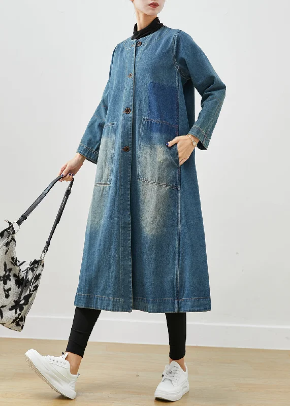 Oversized women's wool coats in a monochromatic look for a trendy outfitDIY Denim Blue O-Neck Pockets Cotton Trench Coat Fall Oversized women's wool coats in a monochromatic look for a trendy outfitDIY Denim Blue O-Neck Pockets Cotton Trench Coat Fall