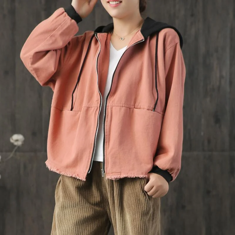 Mid - length women's down coats in a slim fit for a modern and sleek appearancediy patchwork color hooded cotton tunic outwear Shape pink coats fall