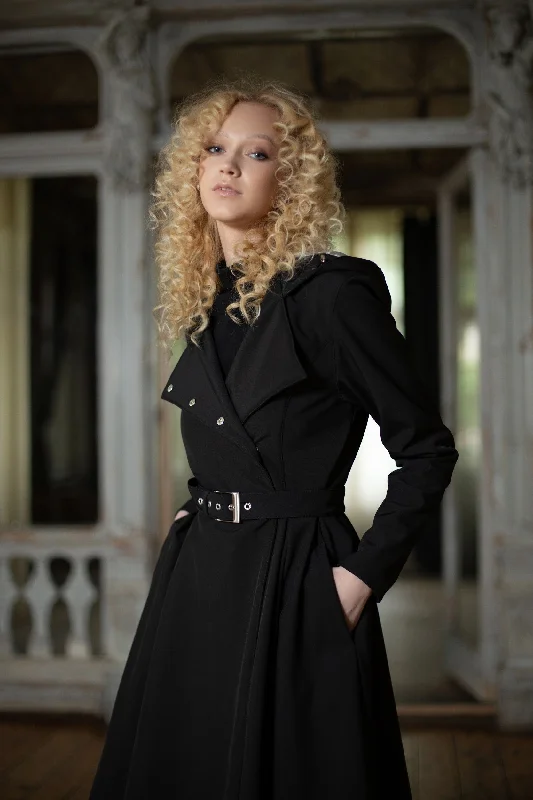 Women's waterproof parka coats with multiple pockets for practicalityDouble Breasted Trench Coat in Solid Black | 'Queen of Spades' Women's waterproof parka coats with multiple pockets for practicalityDouble Breasted Trench Coat in Solid Black | 'Queen of Spades'