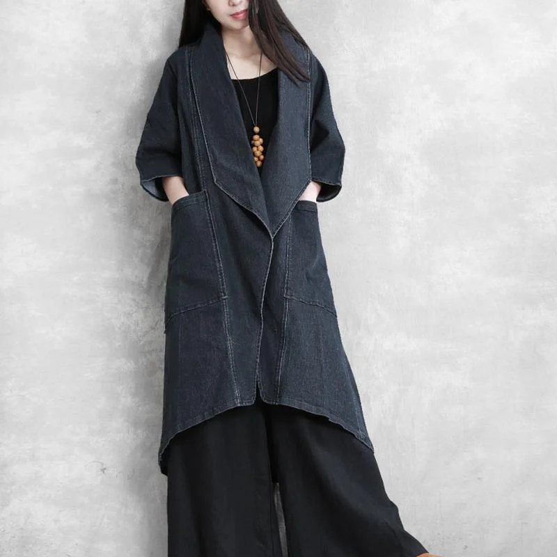 Long women's mac coats in a lightweight fabric for spring showersElegant asymmetric top quality trench coat denim blue oversized coat fall Long women's mac coats in a lightweight fabric for spring showersElegant asymmetric top quality trench coat denim blue oversized coat fall