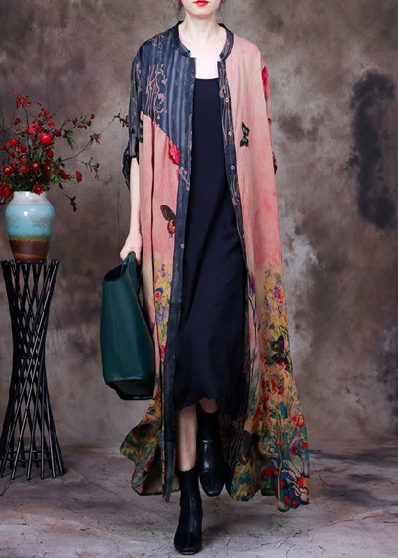 Long women's mac coats in a lightweight fabric for spring showersElegant Colorblock Stand Collar Pockets Patchwork Silk Trench Coats Long Sleeve