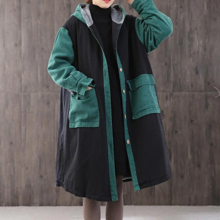 Women's cropped leather coats with silver studs for an edgy lookElegant green womens parkas oversized hooded patchwork winter coats
