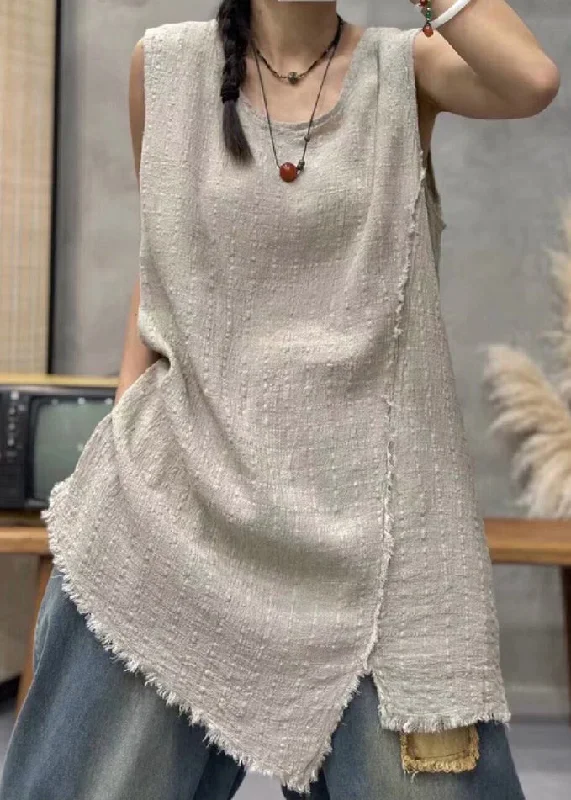 Shearling - lined women's leather coats for ultimate warmth and luxuryElegant Light Khaki Asymmetrical Linen Waistcoat Sleeveless Shearling - lined women's leather coats for ultimate warmth and luxuryElegant Light Khaki Asymmetrical Linen Waistcoat Sleeveless