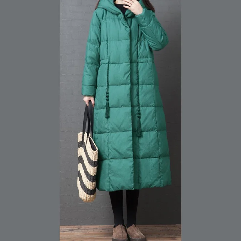 Women's reversible down coats with two - tone designs for versatile stylingElegant Loose fitting down jacket winter outwear green hooded pockets warm coat