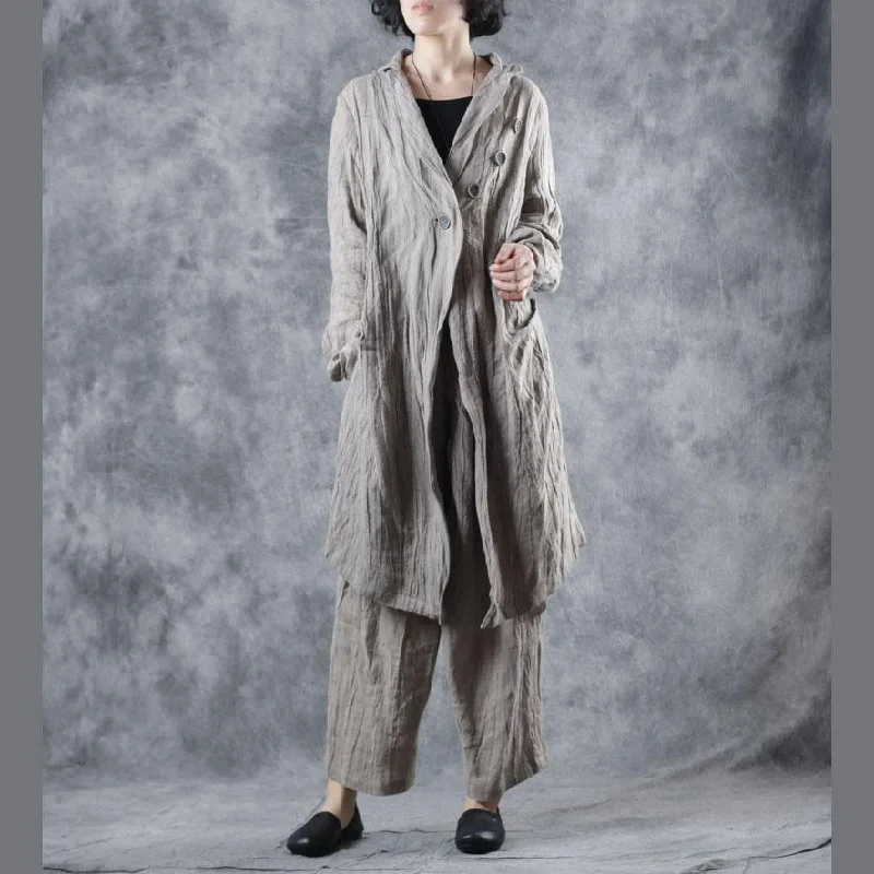 Women's long - sleeve wool coats in a houndstooth pattern for a classic charmElegant nude outwear casual long fall Notched wrinkled coat