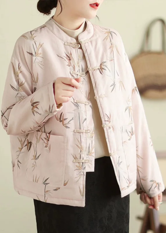 Women's faux fur coats in bright colors for a bold fashion statementElegant Pink Stand Collar Button Print Thick Coats Winter