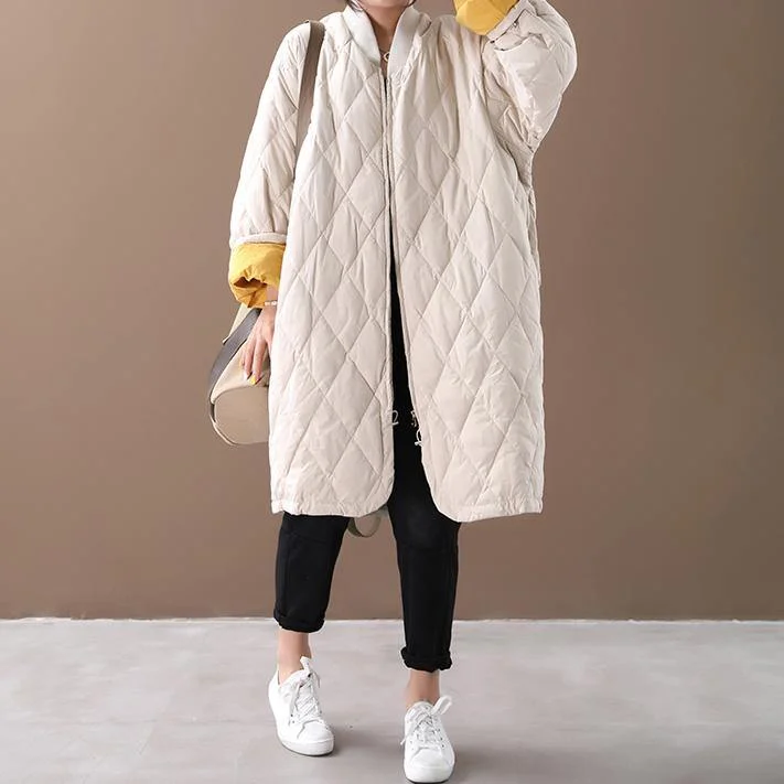 Women's knee - length wool blend coats with a fur collar for added warmthElegant white down jacket woman casual winter jacket winter coats zippered