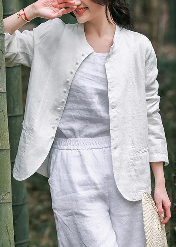 Women's waterproof parka coats with multiple pockets for practicalityElegant White O-Neck Button Coats Long Sleeve Women's waterproof parka coats with multiple pockets for practicalityElegant White O-Neck Button Coats Long Sleeve