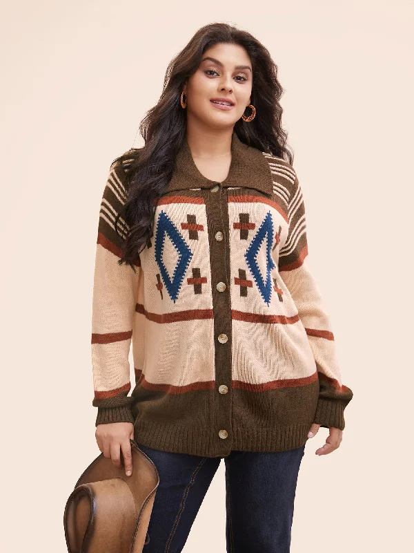 cashmere blend women cardigan for a luxurious feelGeometric Pattern Collared Front Button Cardigan cashmere blend women cardigan for a luxurious feelGeometric Pattern Collared Front Button Cardigan