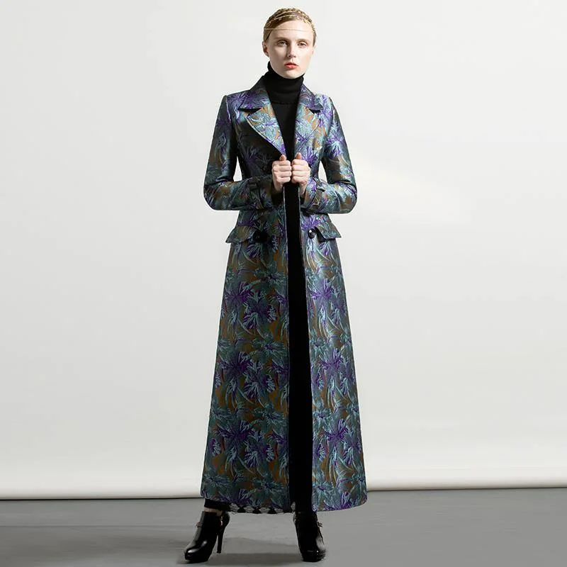 Women's reversible down coats with two - tone designs for versatile stylingEuropean and American style blue prints cotton blended trench coats fashion jacquard thick coat