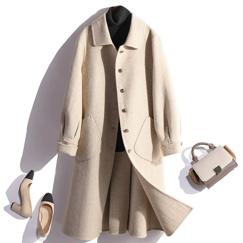 Shearling - lined women's leather coats for ultimate warmth and luxuryFashion beige wool coat for woman oversized winter coat fall jackets Peter pan Collar Shearling - lined women's leather coats for ultimate warmth and luxuryFashion beige wool coat for woman oversized winter coat fall jackets Peter pan Collar