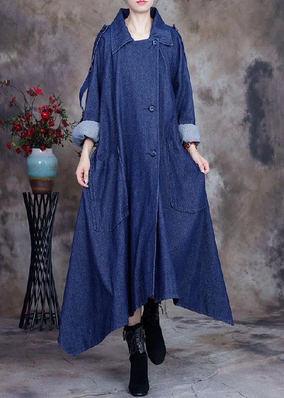 Petite women's wool blend coats with a tailored fit for a flattering silhouetteFashion Blue asymmetrical design button Peter Pan Collar Cotton denim trench Coats Spring Petite women's wool blend coats with a tailored fit for a flattering silhouetteFashion Blue asymmetrical design button Peter Pan Collar Cotton denim trench Coats Spring