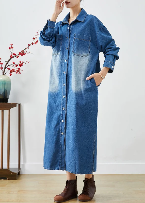 Shearling - lined women's leather coats for ultimate warmth and luxuryFashion Blue Button Down Side Open Denim Trench Coats Fall