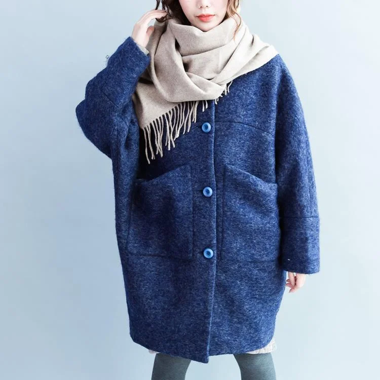 Women's knee - length wool blend coats with a fur collar for added warmthFashion Blue O-shape Wool Jackets Casual Spring Coats Spring Coats Women's knee - length wool blend coats with a fur collar for added warmthFashion Blue O-shape Wool Jackets Casual Spring Coats Spring Coats