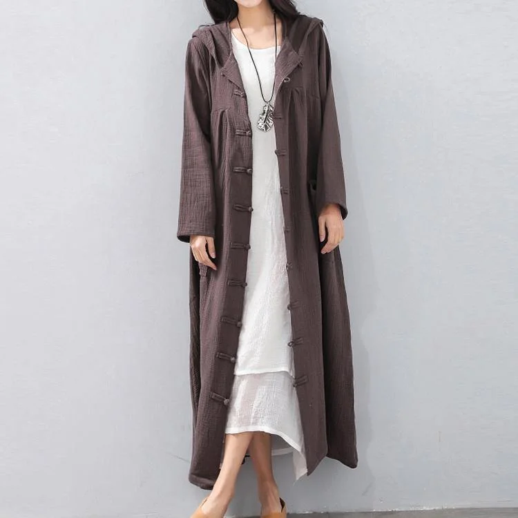 Embroidered women's cotton coats in a bohemian pattern for a unique designFashion chocolate long coat Loose fitting hooded cardigans 2018 Chinese Button trench coat Embroidered women's cotton coats in a bohemian pattern for a unique designFashion chocolate long coat Loose fitting hooded cardigans 2018 Chinese Button trench coat