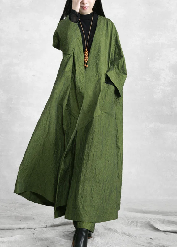 Quilted down women's coats with removable hoods for outdoor activitiesFashion Green V Neck Pockets Trench Coats And Wide Leg Pants Two Pieces Set Spring