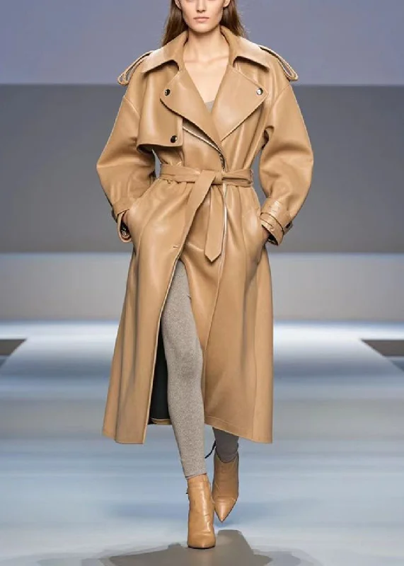 Long women's mac coats in a lightweight fabric for spring showersFashion Khaki Oversized Faux Leather Trench Coats Fall Long women's mac coats in a lightweight fabric for spring showersFashion Khaki Oversized Faux Leather Trench Coats Fall
