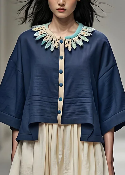 Plus size women's wool blend coats for a warm and stylish winterFashion Navy Petal Neck Button Patchwork Cotton Short Coat Bracelet Sleeve Plus size women's wool blend coats for a warm and stylish winterFashion Navy Petal Neck Button Patchwork Cotton Short Coat Bracelet Sleeve