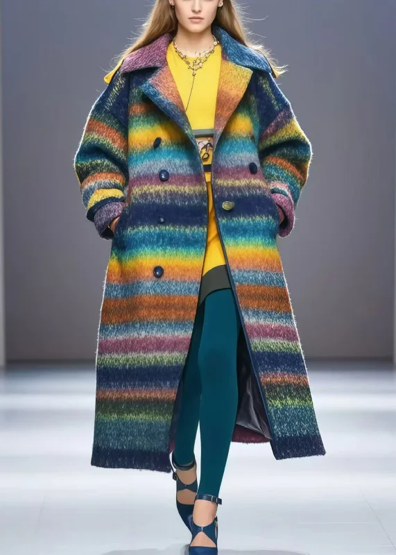 Oversized women's wool coats in a monochromatic look for a trendy outfitFashion Rainbow Oversized Double Breast Woolen Coats Fall