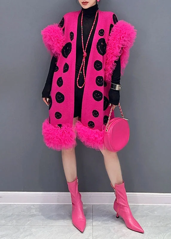 Women's longline double - breasted camel coats for a sophisticated lookFashion Rose Dot Print Tulle Patchwork Knit Waistcoat Sleeveless Women's longline double - breasted camel coats for a sophisticated lookFashion Rose Dot Print Tulle Patchwork Knit Waistcoat Sleeveless