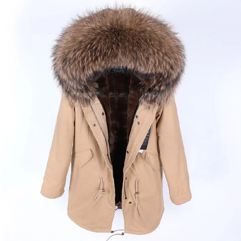 Belted women's cashmere coats in soft pastels for a luxurious feelFashion Women's Big Real Fox Fur Hooded Collar Thick Warm Winter Parka