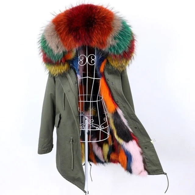 Checkered women's wool coats in a classic pattern for a timeless styleFashion Women's Winter Fur Coat Jacket with Removable Real Fox Fur Lining
