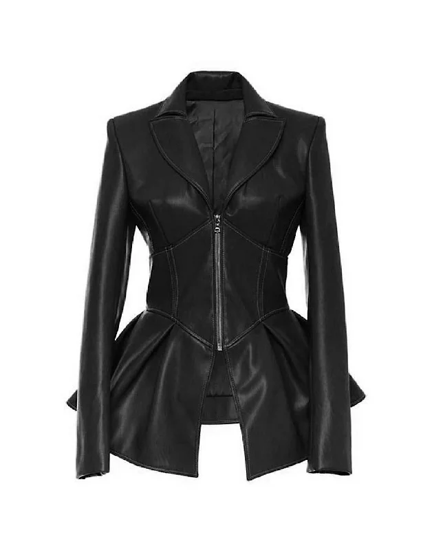 Women's knee - length wool blend coats with a fur collar for added warmthFaux Leather Corset Style Waist Jacket Women's knee - length wool blend coats with a fur collar for added warmthFaux Leather Corset Style Waist Jacket