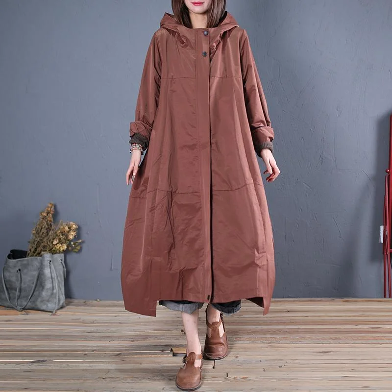Mid - length women's down coats in a slim fit for a modern and sleek appearanceFine brown overcoat casual long fall hooded zippered Mid - length women's down coats in a slim fit for a modern and sleek appearanceFine brown overcoat casual long fall hooded zippered