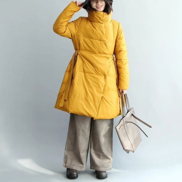 Women's knee - length wool blend coats with a fur collar for added warmthFine yellow down jacket casual tie waist down jacket Elegant stand collar coats Women's knee - length wool blend coats with a fur collar for added warmthFine yellow down jacket casual tie waist down jacket Elegant stand collar coats