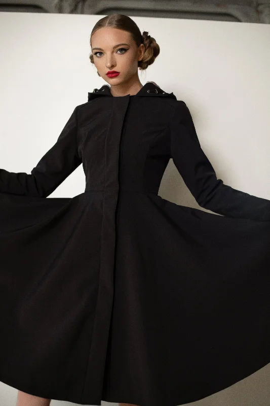 Shearling - lined women's leather coats for ultimate warmth and luxuryFit and Flare Coat with Full Circle Skirts in Black and Ash Pink | 'Midnight Black' Shearling - lined women's leather coats for ultimate warmth and luxuryFit and Flare Coat with Full Circle Skirts in Black and Ash Pink | 'Midnight Black'