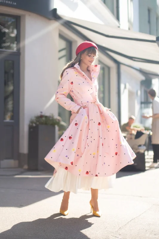 Women's longline double - breasted camel coats for a sophisticated lookFitted and Flared Coat with A-Line Skirt in Soft Pink | 'Cotton Candy' Women's longline double - breasted camel coats for a sophisticated lookFitted and Flared Coat with A-Line Skirt in Soft Pink | 'Cotton Candy'