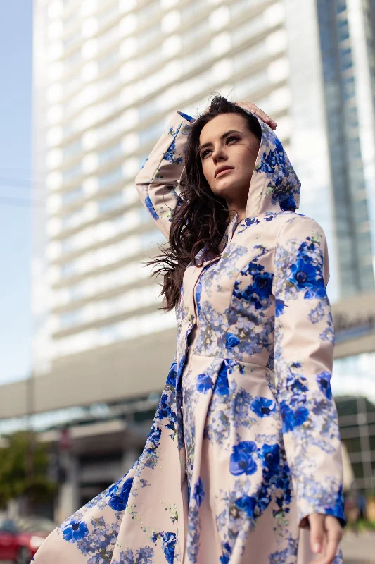 Women's faux fur coats in bright colors for a bold fashion statementFitted and Flared Coat with Pleated Skirts in Beige and Blue | 'Cornflower Blue' Women's faux fur coats in bright colors for a bold fashion statementFitted and Flared Coat with Pleated Skirts in Beige and Blue | 'Cornflower Blue'