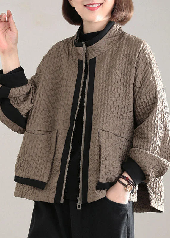 Women's reversible down coats with two - tone designs for versatile stylingFitted Chocolate Patchwork Pockets Coat Spring Women's reversible down coats with two - tone designs for versatile stylingFitted Chocolate Patchwork Pockets Coat Spring