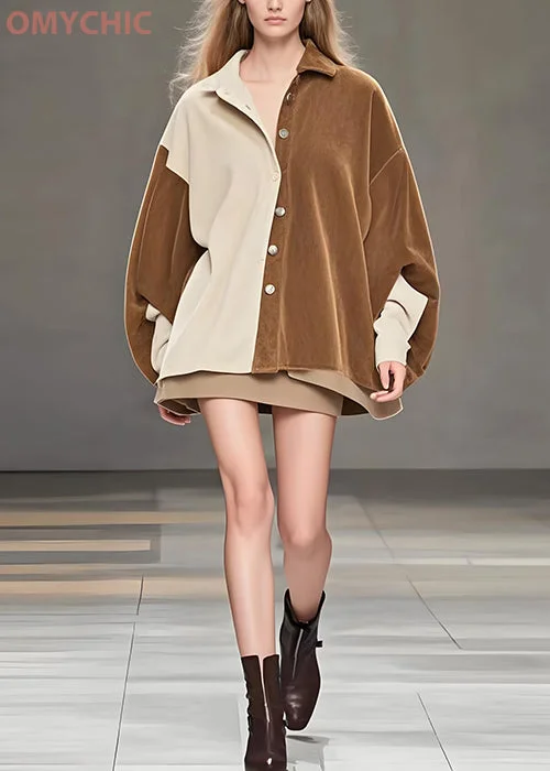 Belted women's cashmere coats in soft pastels for a luxurious feelFitted Colorblock Oversized Patchwork Silk Velvet Jackets Spring
