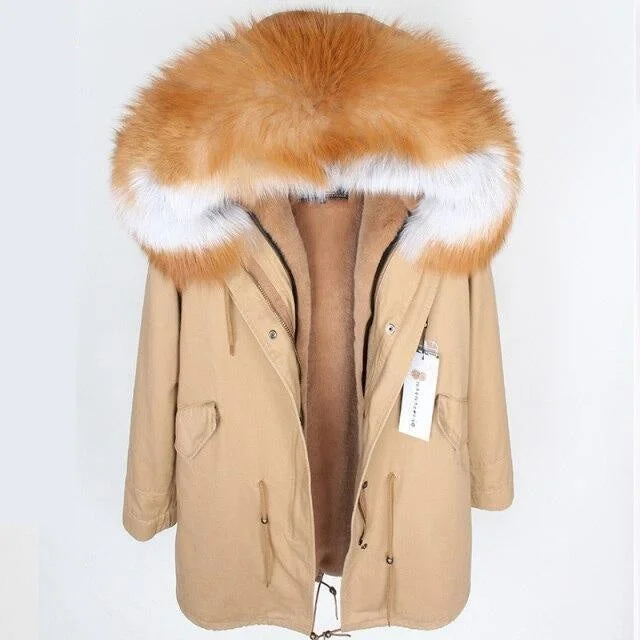 Long women's mac coats in a lightweight fabric for spring showersFox Fur Leather Women's Large Hooded Long Detachable Lining Coats & Jackets