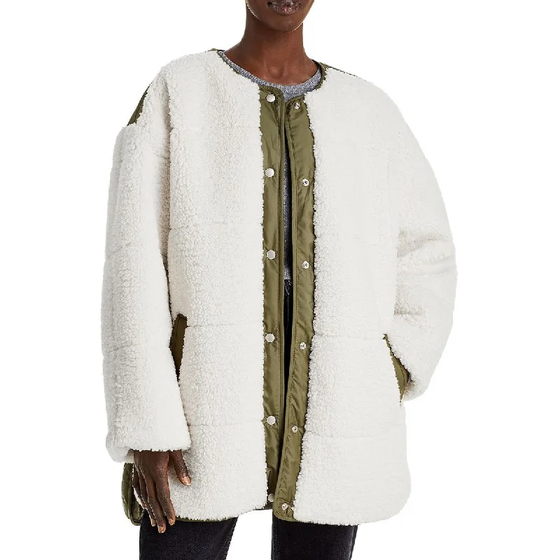 Hooded women's puffer coats in neon colors for high - visibility sportsFRAME Womens Oversized Army Teddy Coat Hooded women's puffer coats in neon colors for high - visibility sportsFRAME Womens Oversized Army Teddy Coat