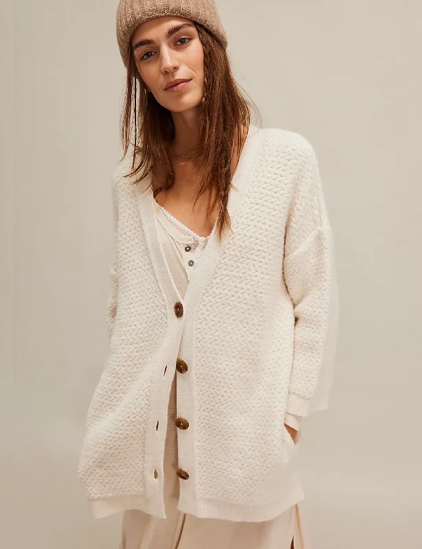 floral print women cardigan for a feminine touchHerringbone Stitch Kimono, Ivory