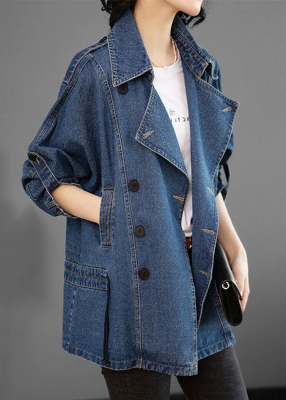 Hooded women's puffer coats in neon colors for high - visibility sportsFrench Blue Peter Pan Collar Patchwork Button Denim Coats Long Sleeve Hooded women's puffer coats in neon colors for high - visibility sportsFrench Blue Peter Pan Collar Patchwork Button Denim Coats Long Sleeve